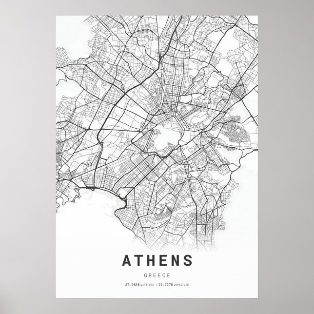 Athens City Cartography Map Poster (Front)