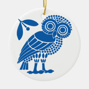 Athens city municipality flag symbol emblem owl bi ceramic tree decoration