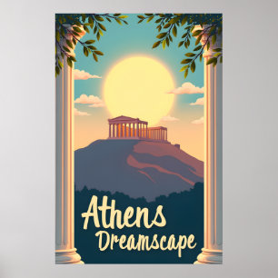 Athens Dreamscape : Mid-Century Retro Travel Poster