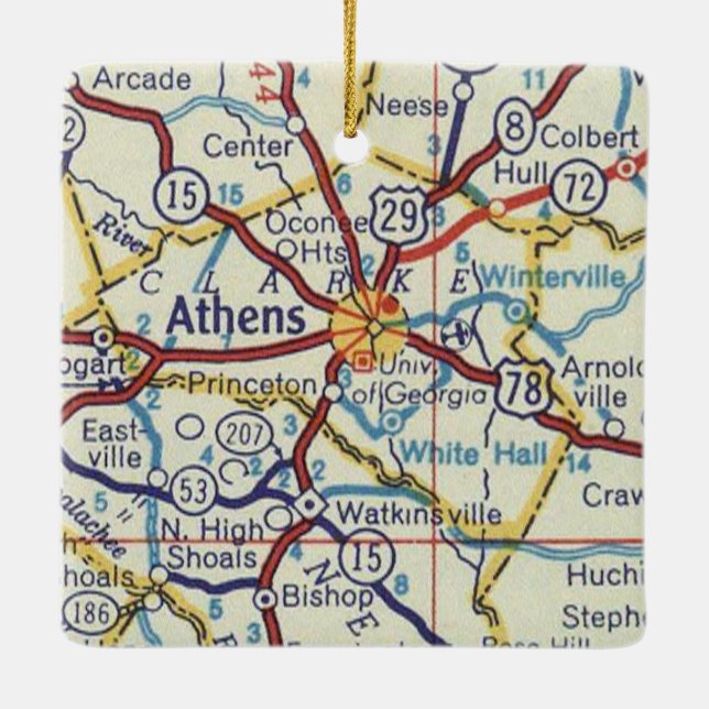 Athens GA Vintage Map Ceramic Ornament (Back)