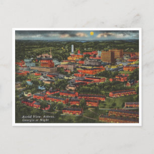 Athens, Georgia Vintage Aerial View at Night Postcard