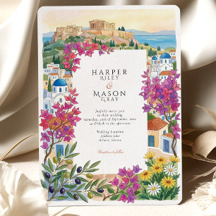 Athens Greece Acropolis Bougainvillea Wedding Invitation