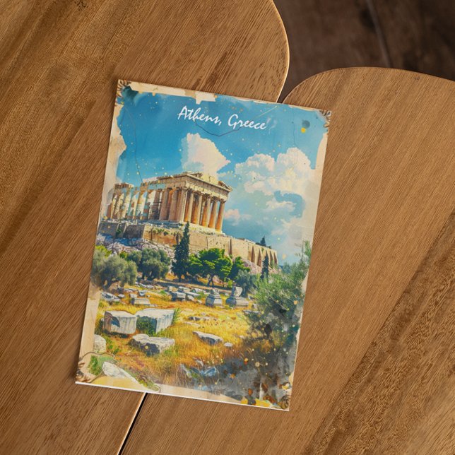 Athens Greece Acropolis Painting  Postcard (athens greece acropolis postcard)