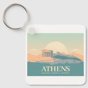 Athens Greece Acropolis Pastel Travel Key Ring