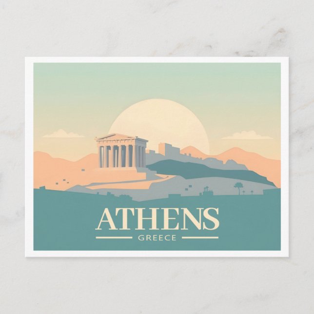 Athens Greece Acropolis Pastel Travel Postcard (Front)