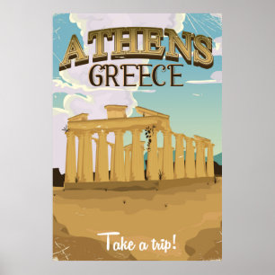 Athens Greece acropolis vintage travel poster