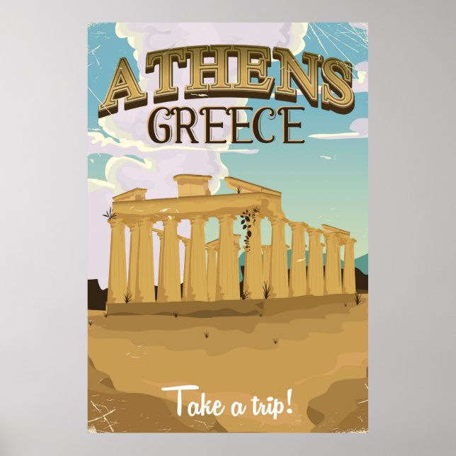 Athens Greece acropolis vintage travel poster (Front)