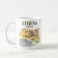 Athens Greece Acropolis Watercolor Sketch Custom