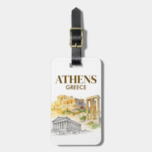 Athens Greece Acropolis Watercolor Sketch Custom Luggage Tag