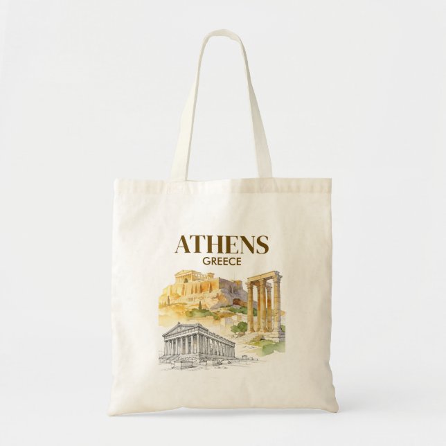 Athens Greece Acropolis Watercolor Sketch Custom Tote Bag (Front)