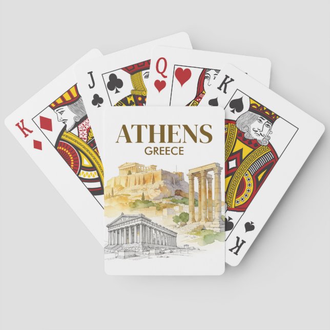 Athens Greece Acropolis Watercolor Sketch Travel Playing Cards (Back)