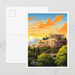 Athens Greece Art Vintage Travel Illustration Postcard