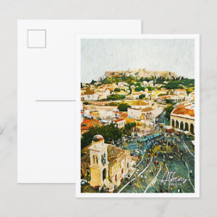 Athens Greece Beautiful Oil Paint Landscape Postcard