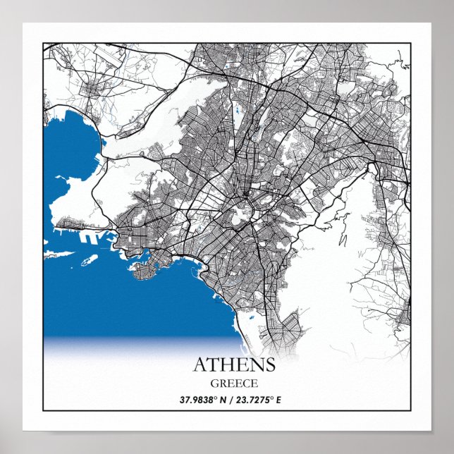 Athens Greece City Map Travel Simple Minimal Poster (Front)