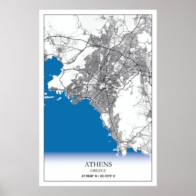 Athens Greece City Map Travel Simple Minimal Poster (Front)