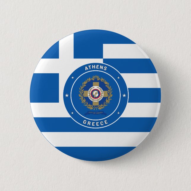Athens, Greece Emblem & Flag 6 Cm Round Badge (Front)