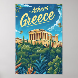 Athens Greece Famous Vintage Travel Place Poster