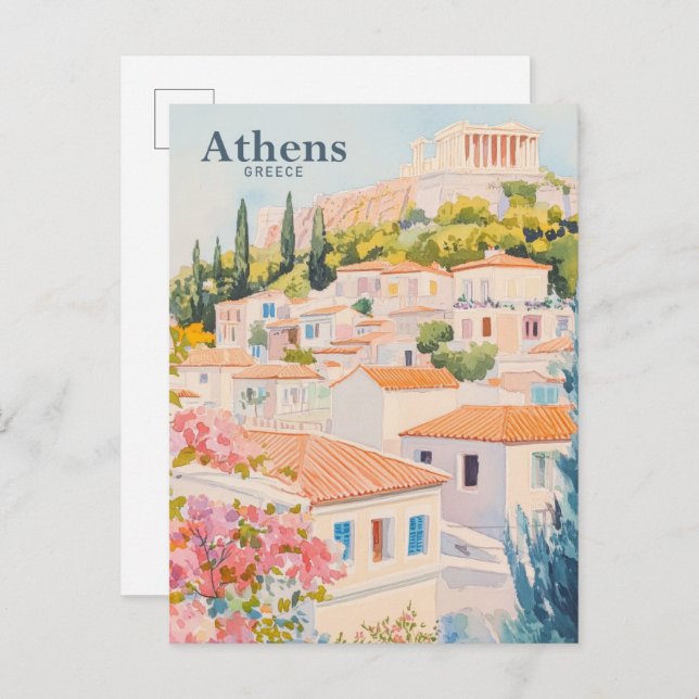 Athens Greece Gouache Paint Illustration Travel Postcard (Front/Back)