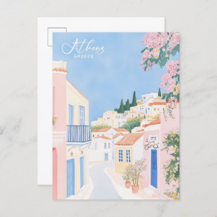 Athens Greece Gouache Paint Illustration Travel Postcard