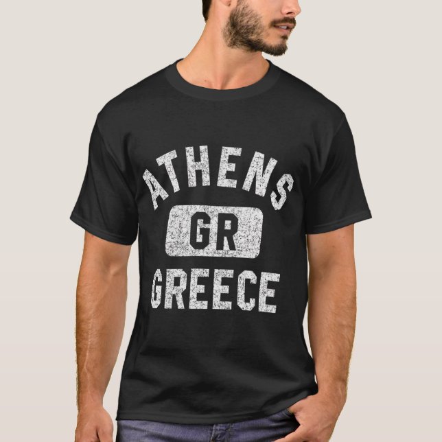Athens Greece Gr Gym Style Distressed White Print T-Shirt (Front)