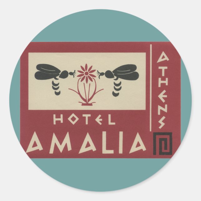 Athens Greece Hotel Amalia Vintage Travel Label (Front)