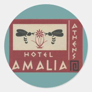 Athens Greece Hotel Amalia Vintage Travel Label