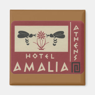 Athens Greece Hotel Amalia Vintage Travel Label Magnet