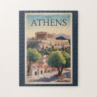 Athens Greece Illustration Travel Art Vintage