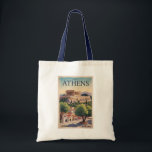 Athens Greece Illustration Travel Art Vintage Tote Bag<br><div class="desc">Athens retro vector travel design. The city is still dominated by 5th-century BC landmarks, including the Acropolis, a hilltop citadel topped with ancient buildings like the colonnaded Parthenon temple.</div>
