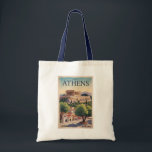 Athens Greece Illustration Travel Art Vintage Tote Bag<br><div class="desc">Athens retro vector travel design. The city is still dominated by 5th-century BC landmarks, including the Acropolis, a hilltop citadel topped with ancient buildings like the colonnaded Parthenon temple.</div>