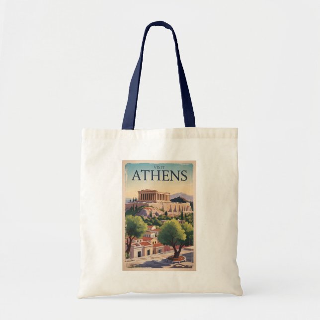 Athens Greece Illustration Travel Art Vintage Tote Bag (Front)