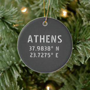 Athens Greece Latitude Longitude Ceramic Tree Decoration