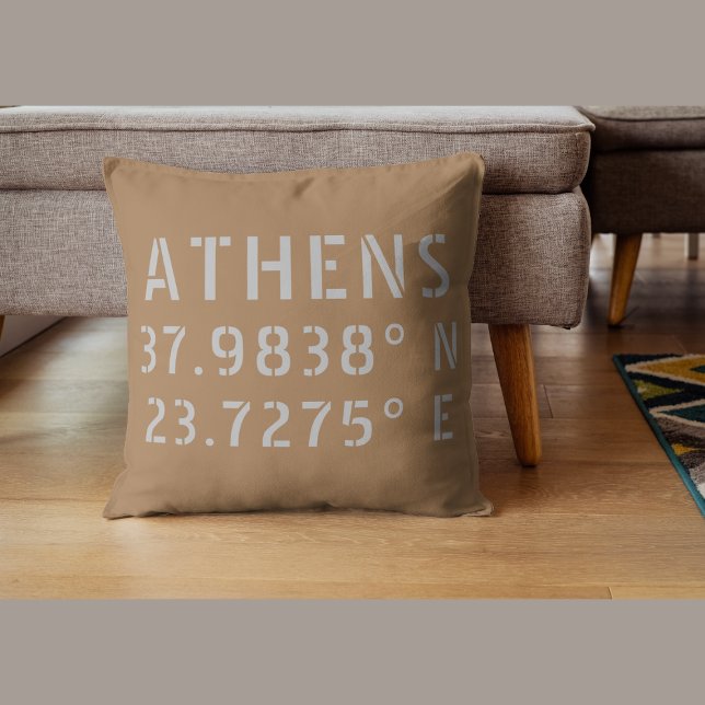 Athens Greece Latitude Longitude Throw Pillow (Creator Uploaded)