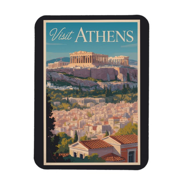 Athens Greece Parthenon Travel Art Vintage Magnet (Vertical)