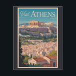 Athens Greece Parthenon Travel Art Vintage Postcard<br><div class="desc">Athens retro vector travel design. The city is still dominated by 5th-century BC landmarks,  including the Acropolis,  a hilltop citadel topped with ancient buildings like the colonnaded Parthenon temple.</div>
