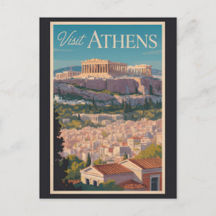Athens Greece Parthenon Travel Art Vintage Postcard