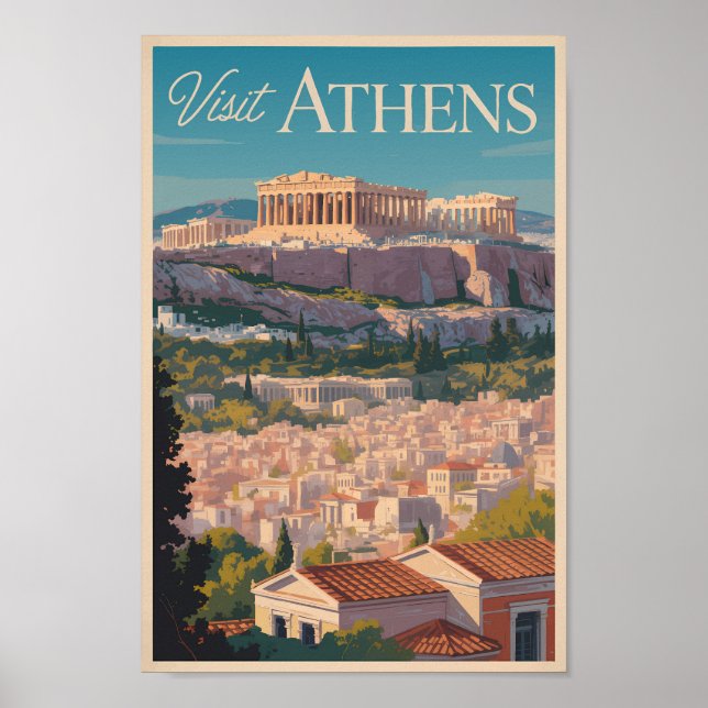 Athens Greece Parthenon Travel Art Vintage Poster (Front)