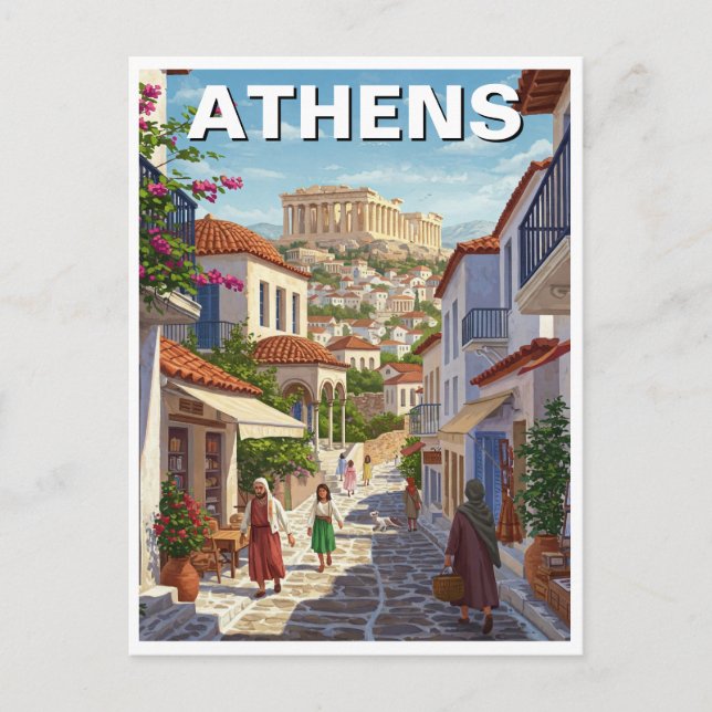 Athens Greece Plaka Travel Postcard (Front)
