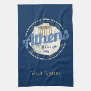 Athens Greece Retro Acropolis Vintage Souvenir Tea Towel
