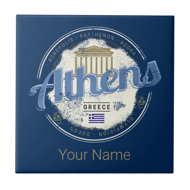 Athens Greece Retro Acropolis Vintage Souvenir Tile (Front)
