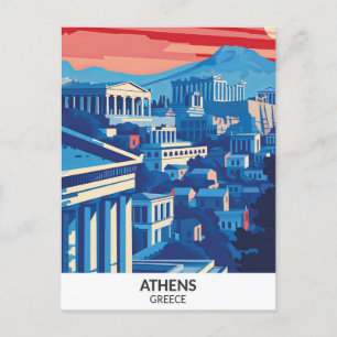 Athens Greece Retro Artwork Travel  Postcard