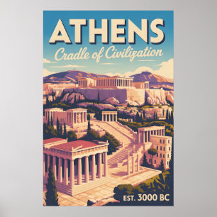 Athens Greece Retro Skyline Cityscape Travel  Poster