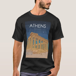 Athens Greece Ruins at Night Travel Poster T-Shirt