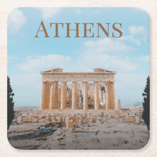 Athens Greece Square Paper Coaster (Front)