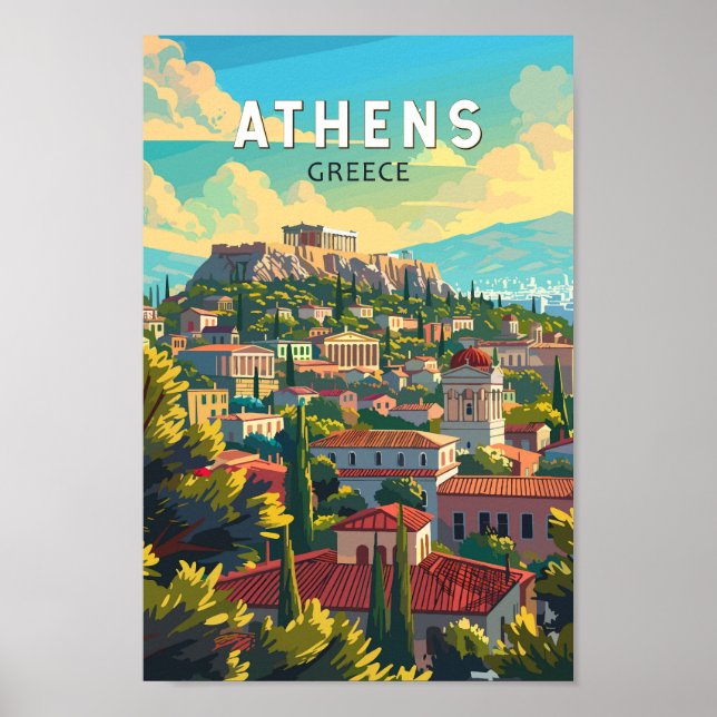Athens Greece Travel Art Vintage Poster (Front)