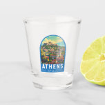 Athens Greece Travel Art Vintage Shot Glass<br><div class="desc">Athens retro vector travel design. The city is still dominated by 5th-century BC landmarks,  including the Acropolis,  a hilltop citadel topped with ancient buildings like the colonnaded Parthenon temple.</div>