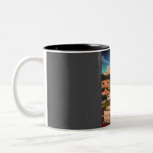 Athens Greece Travel Poster at Night Two-Tone Coffee Mug