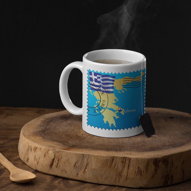 Athens Greece Travel Stamp Greek Flag and Map  Coffee Mug (Creator Uploaded)