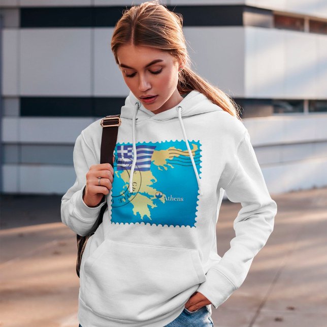 Athens Greece Travel Stamp Greek Flag and Map  Hoodie (Creator Uploaded)