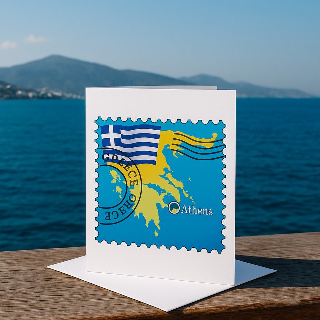 Athens Greece Travel Stamp Greek Flag and Map  Invitation (Creator Uploaded)
